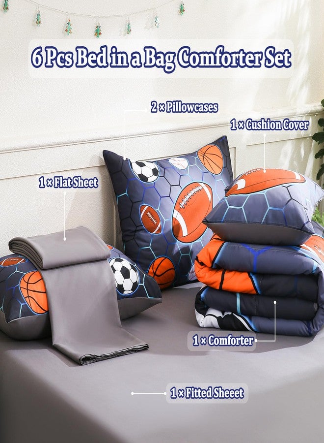 Tasselily 6 Pcs Bed in A Bag Twin Size Comforter Sets for Boys,Sports Bedding Sets,Baseball Soccer Basketball Football Comforter Sets with Sheets for Kids Teens - Image 3