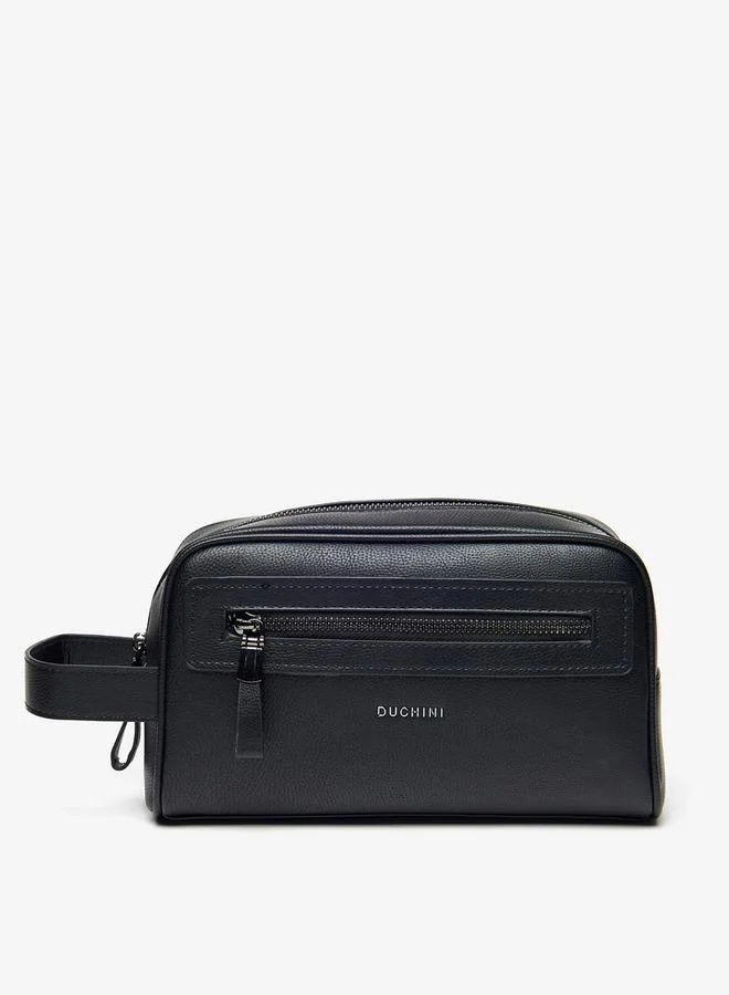 دوتشيني Men's Solid Pouch with Zip Closure and Wrist Strap