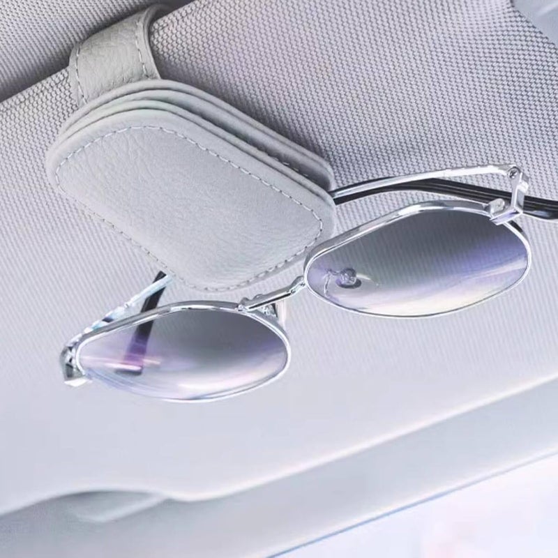 Sipery Sunglass Holder for Car Visor, Magnetic Leather Glasses Eyeglass Clip Hanger Clip for Car Truck, Ticket Card Clip for Any Eyeglasses, Gray, 2Pack - Image 2