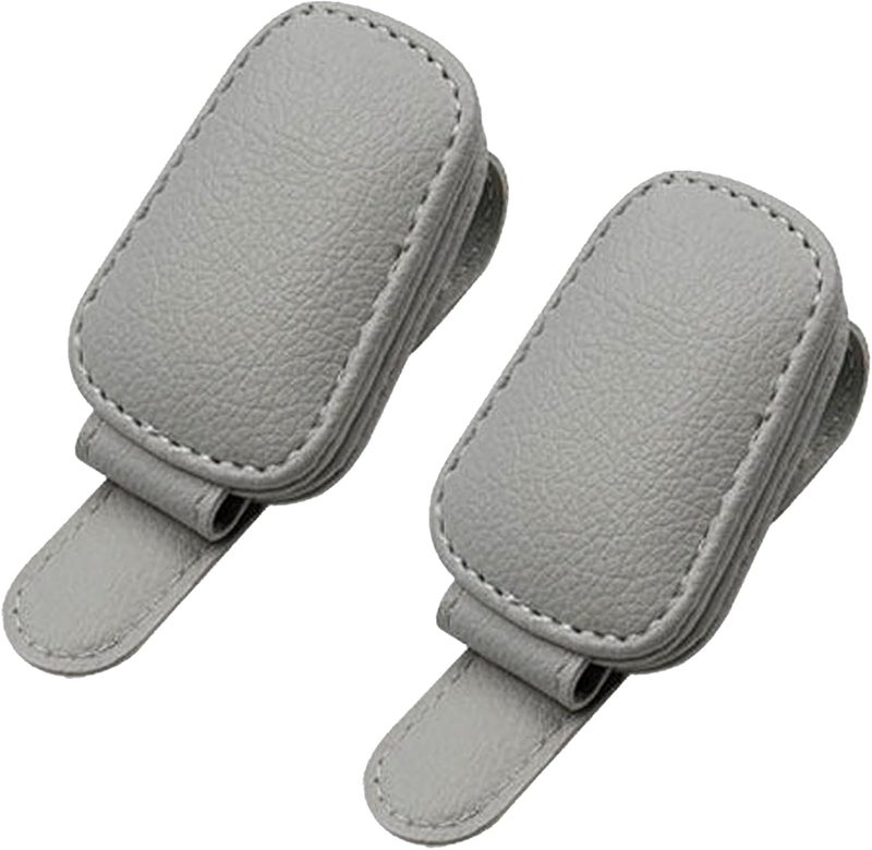 Sipery Sunglass Holder for Car Visor, Magnetic Leather Glasses Eyeglass Clip Hanger Clip for Car Truck, Ticket Card Clip for Any Eyeglasses, Gray, 2Pack - Image 1