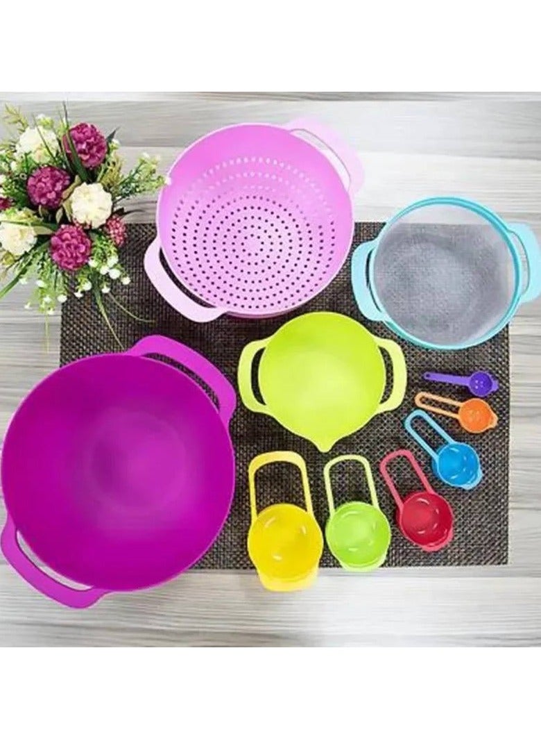 5-piece narrow wire mesh strainer, various sizes, large plastic bowl with handles, and plastic strainer, set of 8 pieces  - Image 3