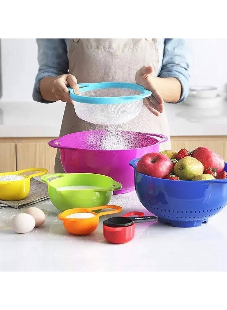 5-piece narrow wire mesh strainer, various sizes, large plastic bowl with handles, and plastic strainer, set of 8 pieces  - Image 4