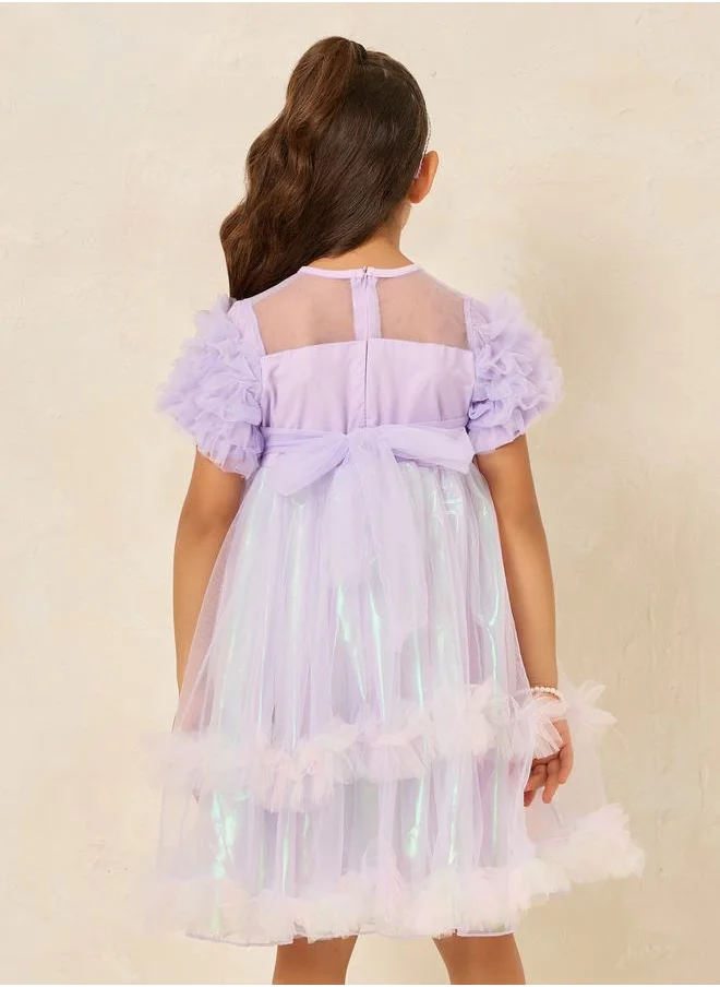 Styli Heart Applique Ruffle Hem Mesh Dress