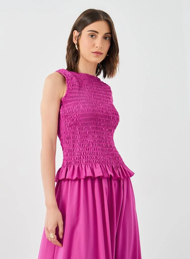 Take Two Take Two Peplum Hem Smocked Top and Skirts Co-Ords