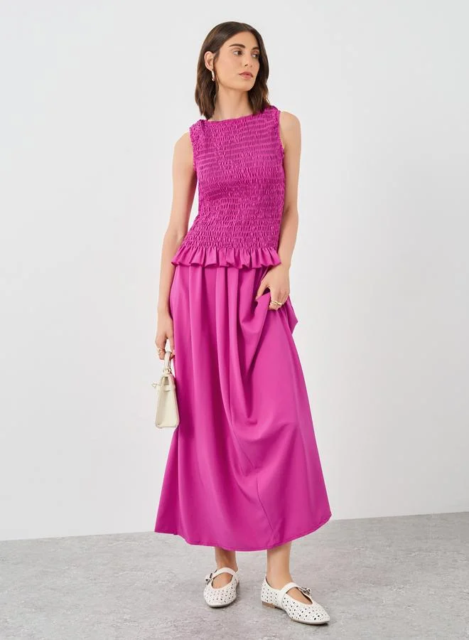 Take Two Take Two Peplum Hem Smocked Top and Skirts Co-Ords