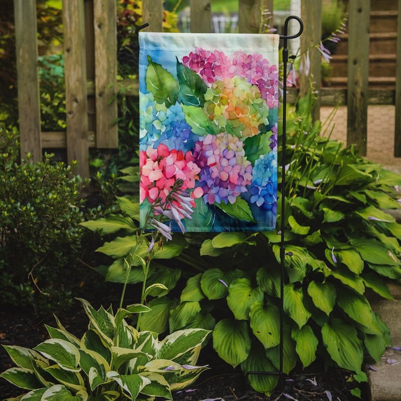 Caroline's Treasures Hydrangeas in Watercolor Garden Flag Mailbox Flag Decorative Yard Flag Banner Outside Patio Artwork Yard Flower Beds, Garden Size, Multicolor - Image 2