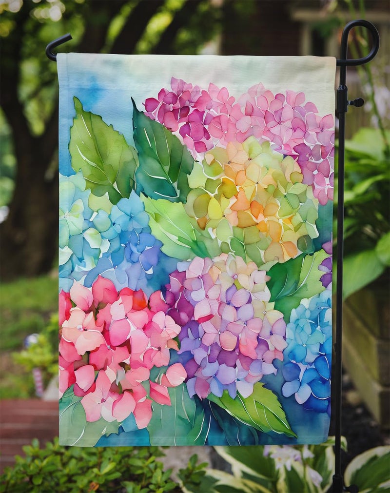 Caroline's Treasures Hydrangeas in Watercolor Garden Flag Mailbox Flag Decorative Yard Flag Banner Outside Patio Artwork Yard Flower Beds, Garden Size, Multicolor - Image 3
