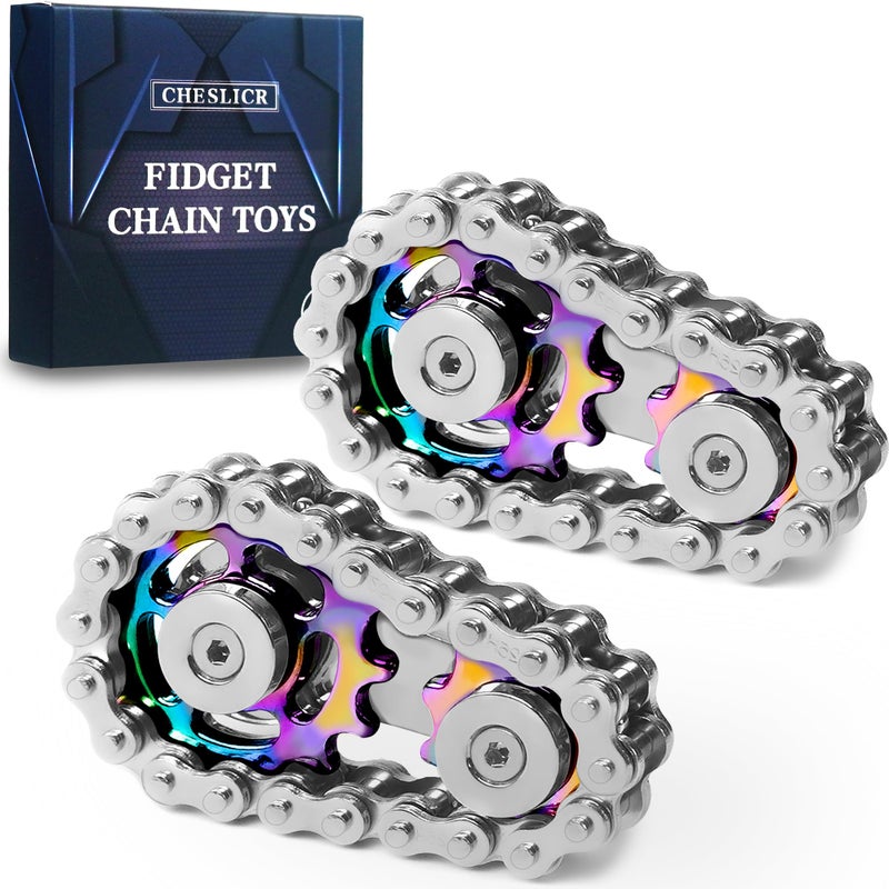 CHESLICR Fidget Spinner Toy for Adults Metal Figette Bike Chain Easter Basket Stuffer for Adult Men Pain Stim ADHD Teen Cool Gadgets Quiet Desk Offices Anxiety Relief Items Stress Tool Sensory Color 2pc - Image 3