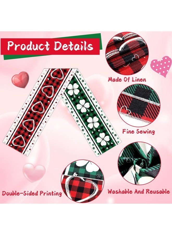 QOUBAI St. Patrick's Day Linen Table Runner Valentine's Day Table Runner Buffalo Plaid Love Hearts Shamrock Tables Decoration for Dinning Kitchen Home Party Decoration Supplies (13 x 72Inch) - Image 3