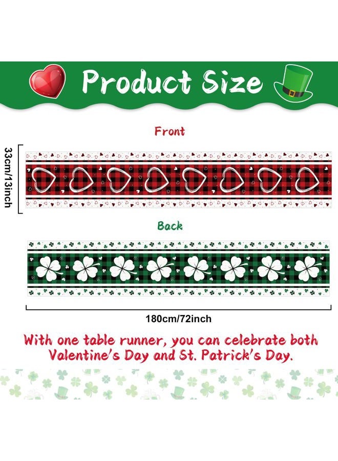 QOUBAI St. Patrick's Day Linen Table Runner Valentine's Day Table Runner Buffalo Plaid Love Hearts Shamrock Tables Decoration for Dinning Kitchen Home Party Decoration Supplies (13 x 72Inch) - Image 2