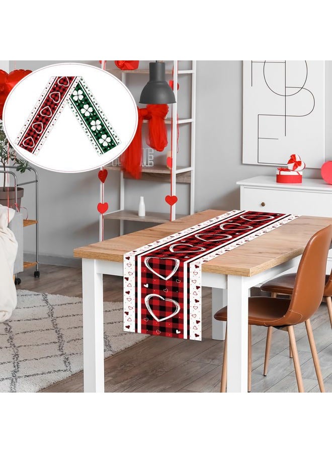 QOUBAI St. Patrick's Day Linen Table Runner Valentine's Day Table Runner Buffalo Plaid Love Hearts Shamrock Tables Decoration for Dinning Kitchen Home Party Decoration Supplies (13 x 72Inch) - Image 5