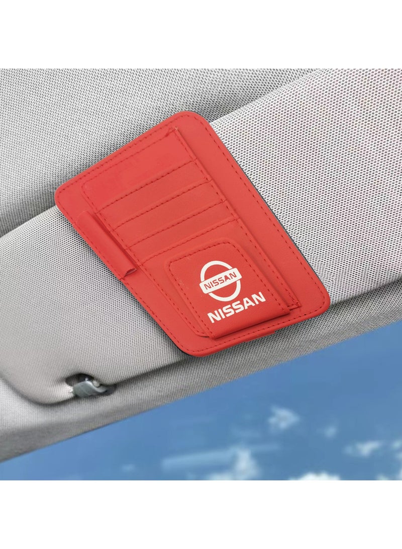 نيسان حامل تذاكر نيسان من الجلد الصناعي وحامل نظارات السيارة ومحفظة بطاقات السيارة ومنظم حاجب الشمس للسيارة - أحمر - Image 5