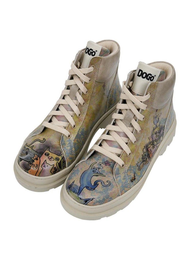 Dogo Women's Vegan Leather Multi-Colored Boots - Cat Person Design. - Image 1