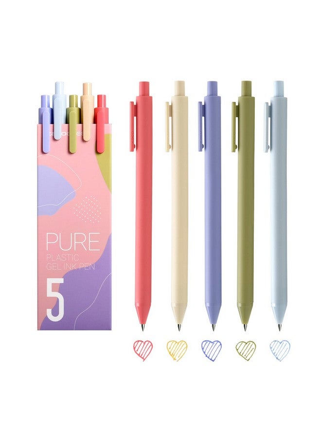 Kaco Pack Of 5 Pieces Colored Ink Pens Retractable Cute Pens For Note Taking 0.5Mm Fine Point (Morandi Ii) - Image 1
