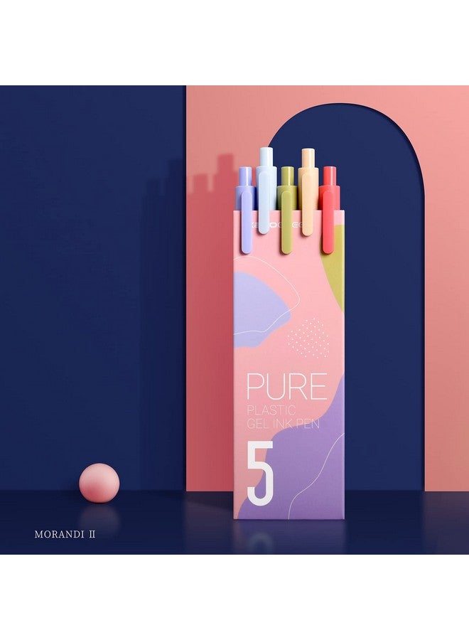 Kaco Pack Of 5 Pieces Colored Ink Pens Retractable Cute Pens For Note Taking 0.5Mm Fine Point (Morandi Ii) - Image 3