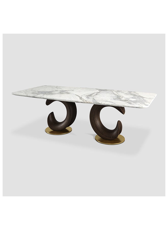 AL HUZAIFA FURNITURE - Cataleya 8 Seat Dining Table, Matt Victoria Marble & Dark Walnut Legs - Image 1
