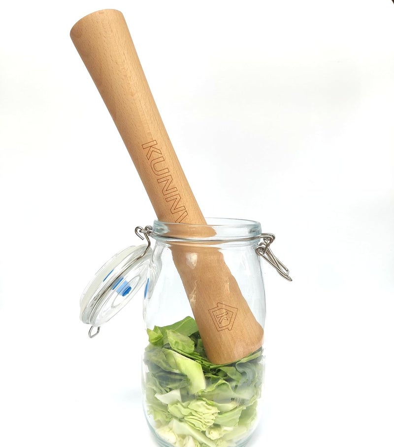 KUNNV أداة طحن الكرنب المخلل لعبوات ميسون (Mason Jars)، مخصصة لت��بئة الخضروات وتحضير الكيمتشي؛ مصنوعة من قطعة واحدة من خشب البيتش الصلب (بطول 12 بوصة). - Image 3