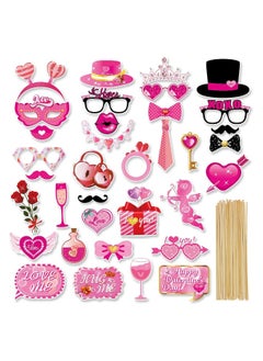 35PCS Valentines Photo Booth Props, Valentines Day Decor Photo Booth Props, Valentines Photo Props, Include Love, Roses, Cupid's Arrow Engagement Party Photo Booth Props Party Favor