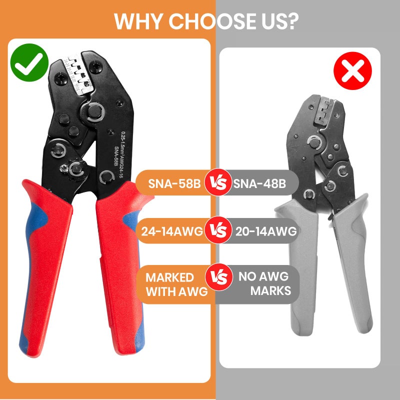 Amliber Wire Crimping Tool with Ratchet, Amliber Ratchet Wire Crimper Tool for Open Barrel Terminal Connectors, Electrical Crimping Tool for Deutsch DELPHI AMP Dupont TYCO Terminals, 24-14 AWG - Image 4