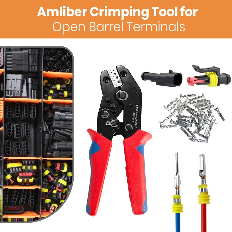 Amliber Wire Crimping Tool with Ratchet, Amliber Ratchet Wire Crimper Tool for Open Barrel Terminal Connectors, Electrical Crimping Tool for Deutsch DELPHI AMP Dupont TYCO Terminals, 24-14 AWG - Image 5