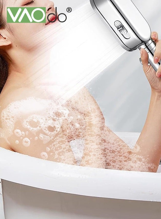 فاو دو رأس دش عالي الضغط مع حامل دش، رأس دش موفر للمياه بثلاثة أوضاع مع خرطوم بطول 1.5 متر وعنصر فلتر من البولي بروبلين يقلل من جفاف الجلد والحكة، رأس دش مطري - Image 2