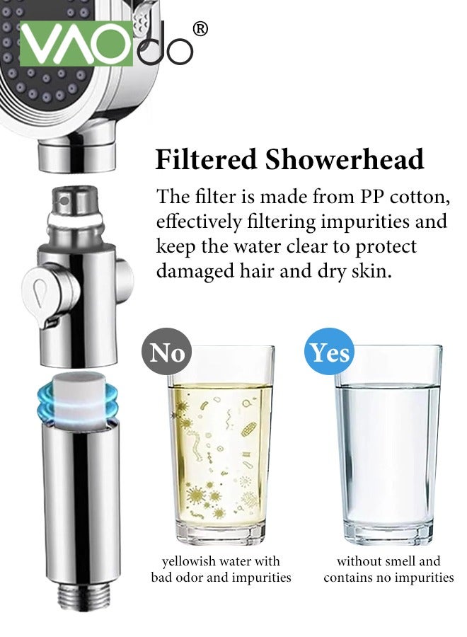 فاو دو رأس دش عالي الضغط مع حامل دش، رأس دش موفر للمياه بثلاثة أوضاع مع خرطوم بطول 1.5 متر وعنصر فلتر من البولي بروبلين يقلل من جفاف الجلد والحكة، رأس دش مطري - Image 3