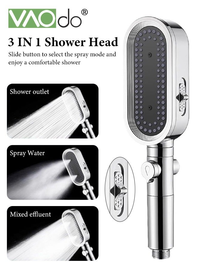 فاو دو رأس دش عالي الضغط مع حامل دش، رأس دش موفر للمياه بثلاثة أوضاع مع خرطوم بطول 1.5 متر وعنصر فلتر من البولي بروبلين يقلل من جفاف الجلد والحكة، رأس دش مطري - Image 4