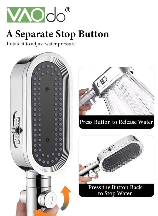 فاو دو رأس دش عالي الضغط مع حامل دش، رأس دش موفر للمياه بثلاثة أوضاع مع خرطوم بطول 1.5 متر وعنصر فلتر من البولي بروبلين يقلل من جفاف الجلد والحكة، رأس دش مطري - Image 5