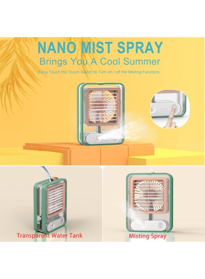 Portable Desk Fan with Mist Spray, USB Rechargeable, LED Night Light, 3-Speed Touch Control, Type-C Charging, Multicolor - Image 5