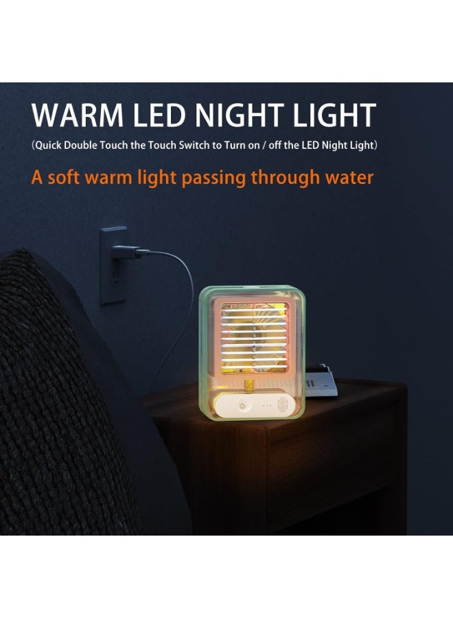 Portable Desk Fan with Mist Spray, USB Rechargeable, LED Night Light, 3-Speed Touch Control, Type-C Charging, Multicolor - Image 4