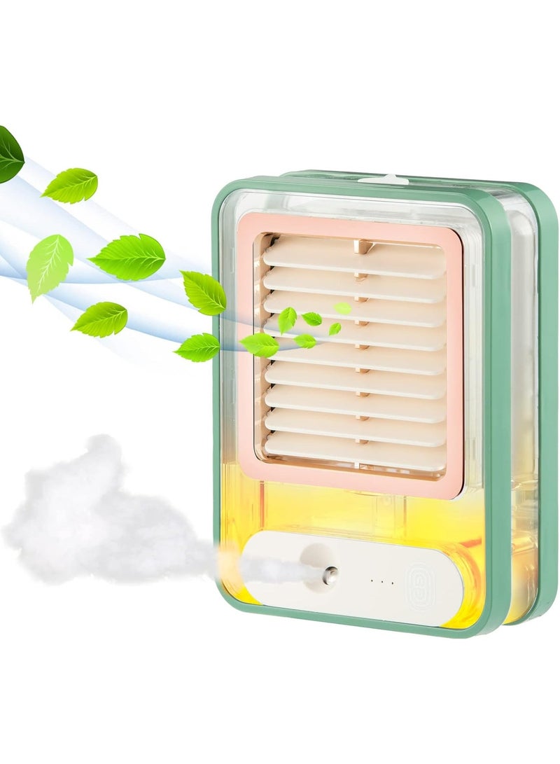 Portable Desk Fan with Mist Spray, USB Rechargeable, LED Night Light, 3-Speed Touch Control, Type-C Charging, Multicolor - Image 1