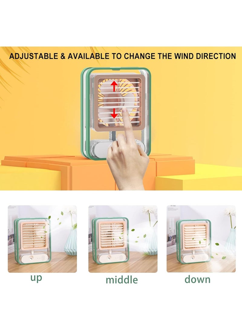 Portable Desk Fan with Mist Spray, USB Rechargeable, LED Night Light, 3-Speed Touch Control, Type-C Charging, Multicolor - Image 2