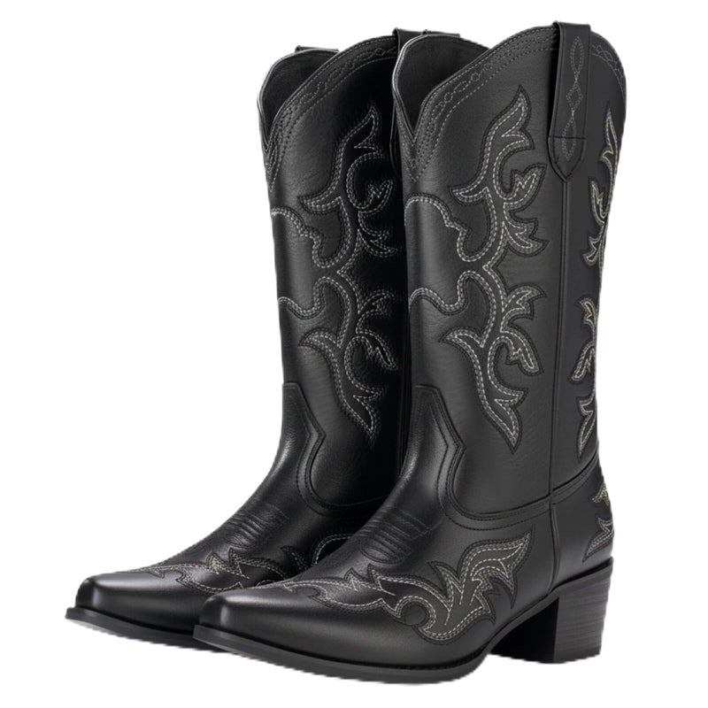 IUV Cowboy Boots For Women Western Cowgirl Classic Fashion Embroidered Pointy Toe Boots - Image 1