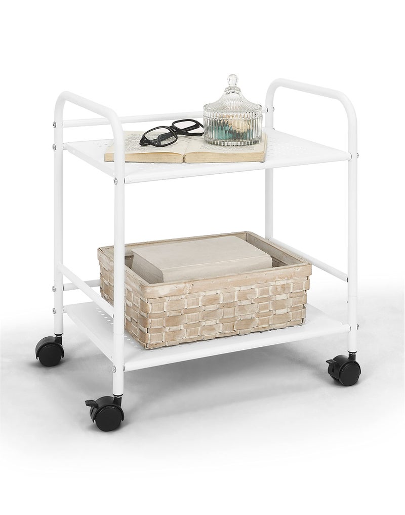 SunnyPoint 2-Tier Metal Rolling Utility Cart â€“ Mobile Storage Shelf with Caster Wheels â€“ Small Space Organizer for Home, Office, Bedroom, Kitchen (WHT) - Image 1