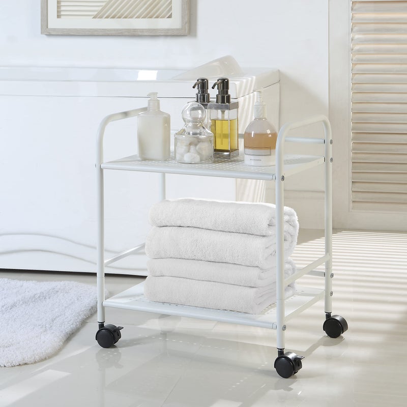 SunnyPoint 2-Tier Metal Rolling Utility Cart â€“ Mobile Storage Shelf with Caster Wheels â€“ Small Space Organizer for Home, Office, Bedroom, Kitchen (WHT) - Image 4