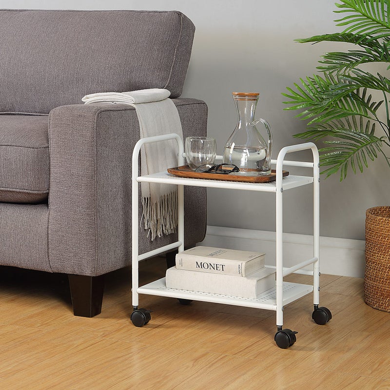 SunnyPoint 2-Tier Metal Rolling Utility Cart â€“ Mobile Storage Shelf with Caster Wheels â€“ Small Space Organizer for Home, Office, Bedroom, Kitchen (WHT) - Image 2