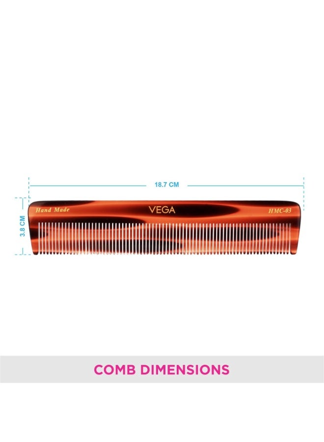 Vega Handcrafted Graduated Dressing Comb for Men & Women, Detangling, Daily Grooming | Made from Cellulose Acetate Non-petroleum Based Material from Plant - Image 2