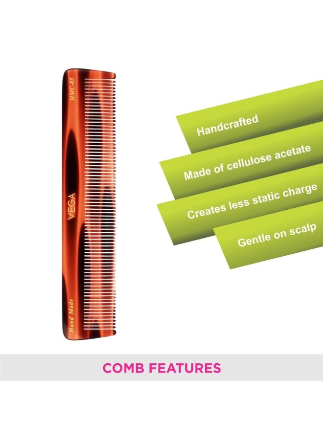 Vega Handcrafted Graduated Dressing Comb for Men & Women, Detangling, Daily Grooming | Made from Cellulose Acetate Non-petroleum Based Material from Plant - Image 3