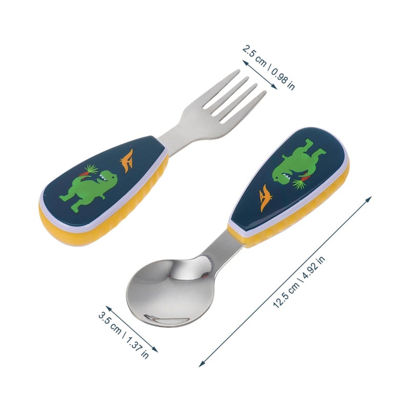 Short Handle Baby Feeding Spoon and Fork Set Easy Clean Training Tableware - Image 3