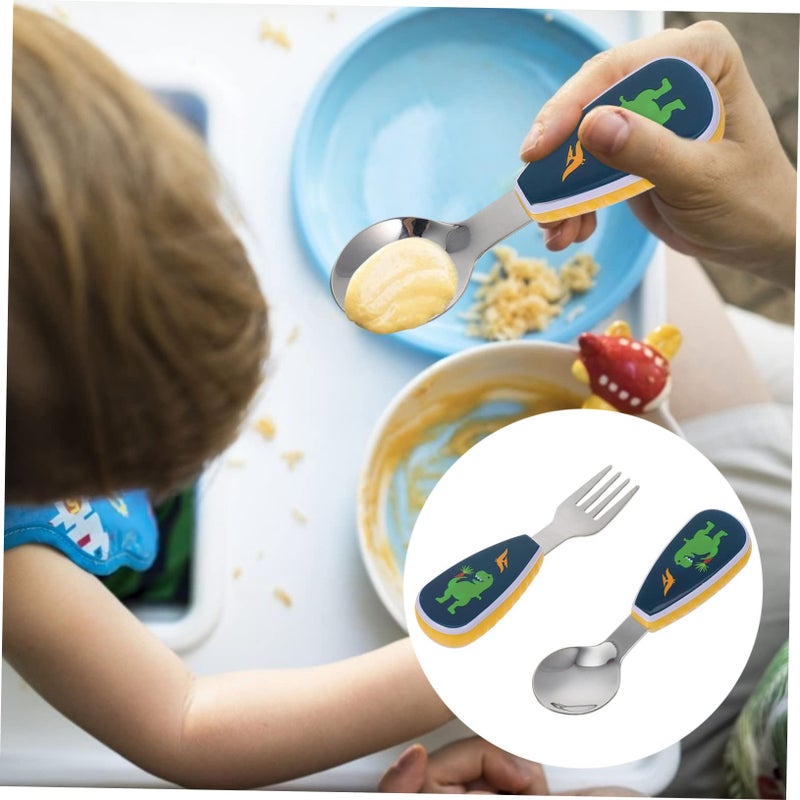 Short Handle Baby Feeding Spoon and Fork Set Easy Clean Training Tableware - Image 4