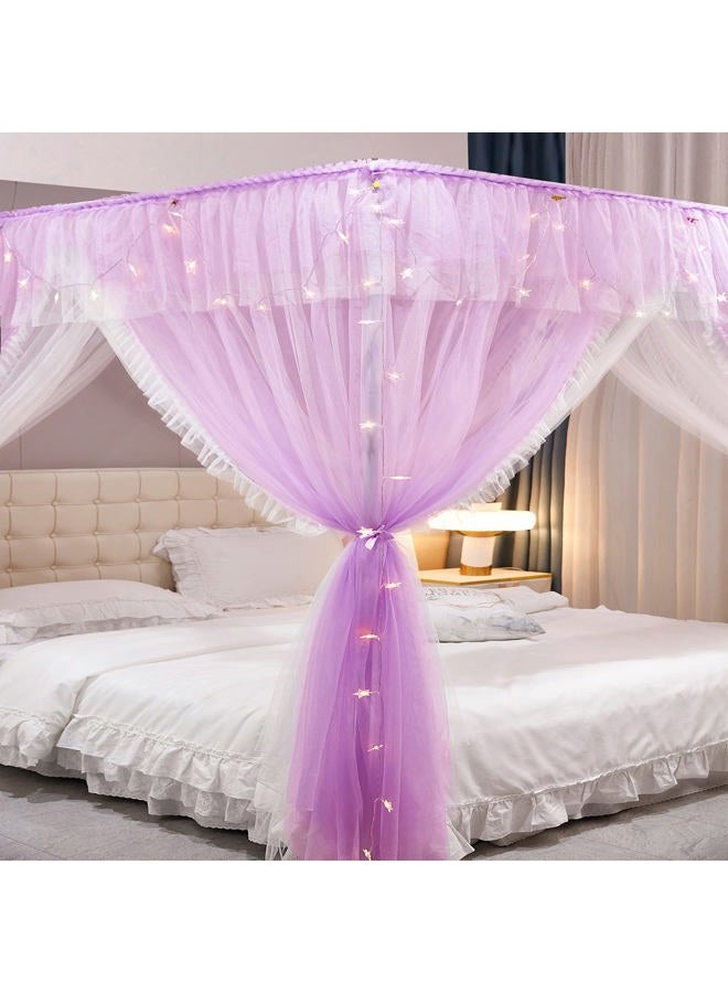 VETHIN 4 Corners Post Ruffle Princess Bed Canopy Curtain, Double Layer Cozy Curtain Net, 4 Openings, Bedroom Decoration (Double Purple, 47" Wx78 Lx82 H/D) Win - Image 4