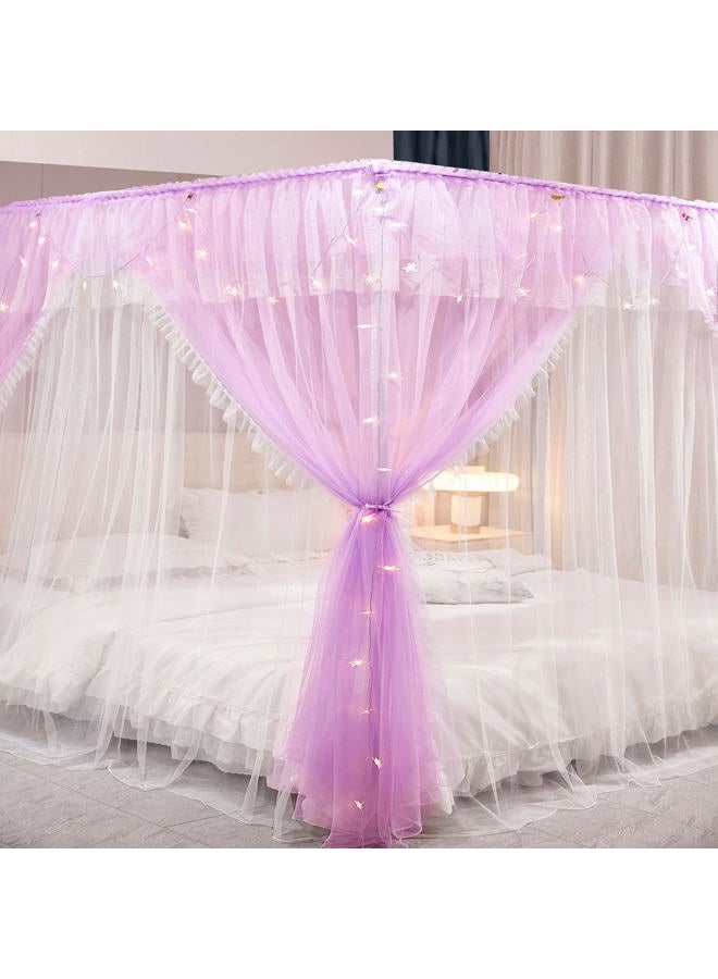 VETHIN 4 Corners Post Ruffle Princess Bed Canopy Curtain, Double Layer Cozy Curtain Net, 4 Openings, Bedroom Decoration (Double Purple, 47" Wx78 Lx82 H/D) Win - Image 3