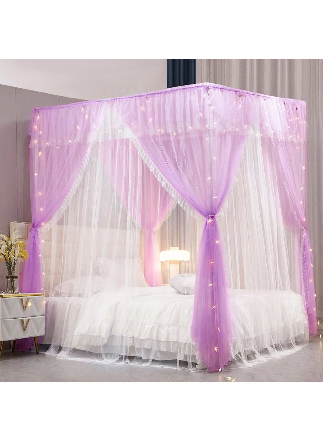 VETHIN 4 Corners Post Ruffle Princess Bed Canopy Curtain, Double Layer Cozy Curtain Net, 4 Openings, Bedroom Decoration (Double Purple, 47" Wx78 Lx82 H/D) Win - Image 5