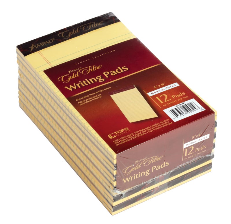 Ampad 20004 Gold Fibre Writing Pads, College/Medium, 5 x 8, Canary, 50 Sheets (Case of 12 Pads) - Image 2