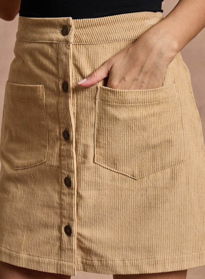 ساسافراس تنورة قصيرة بخصر أزرار من الكوردروي بتصميم - - Image 4