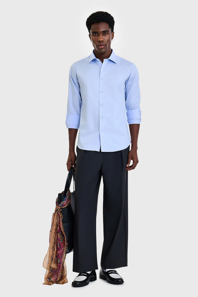 SNITCH Light Blue Textured Long Sleeve Slim Fit Shirt
