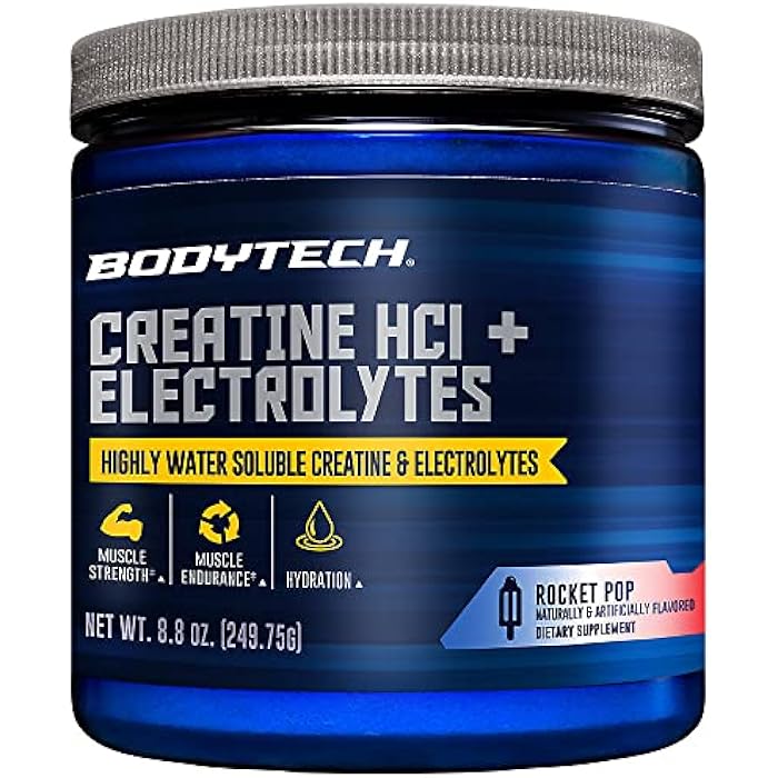 BODYTECH Creatine HCl + Electrolytes Powder - Highly Water-Soluble & Bioavailable - Supports Hydration & Performance - Rocket Pop (8.8 oz, 75 Servings) - Image 1