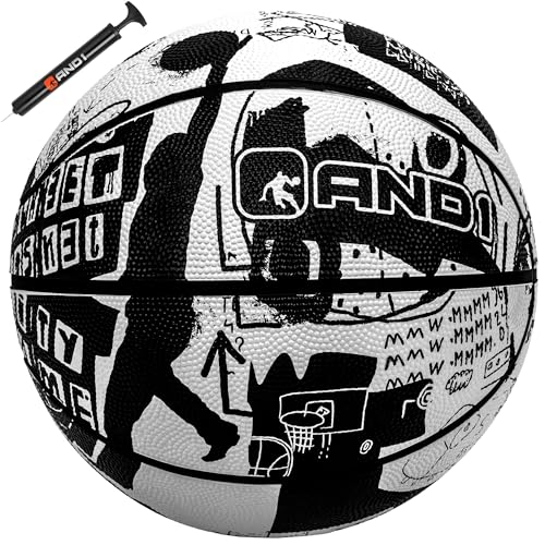 AND1 Street Art 275 Basketball Youth Sized Rubber Streetball for Indoor and Outdoor Use Deep Channel Construction and Durability Ideal for Boys and Girls Ages 911 Includes 10 Pump - Image 1