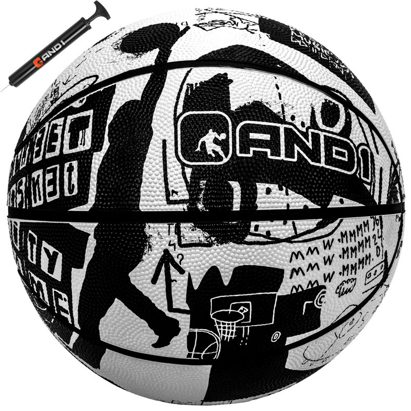 AND1 Street Art 275 Basketball Youth Sized Rubber Streetball for Indoor and Outdoor Use Deep Channel Construction and Durability Ideal for Boys and Girls Ages 911 Includes 10 Pump - Image 2