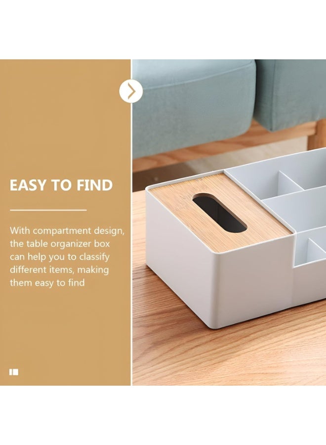 Multi-Purpose Desk Organizer With Built-In Tissue Box – Plastic Case With Bamboo Lid And 6 Compartments For Organization – Ideal For Bathroom, Kitchen, Office And Living Room – For Storing Tissues, Pens, Keys And Office Supplies - Image 5